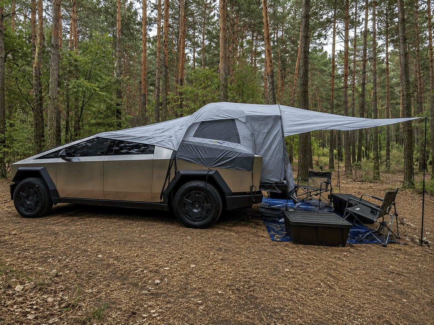 Tesla Cybertruck off-road in the forest