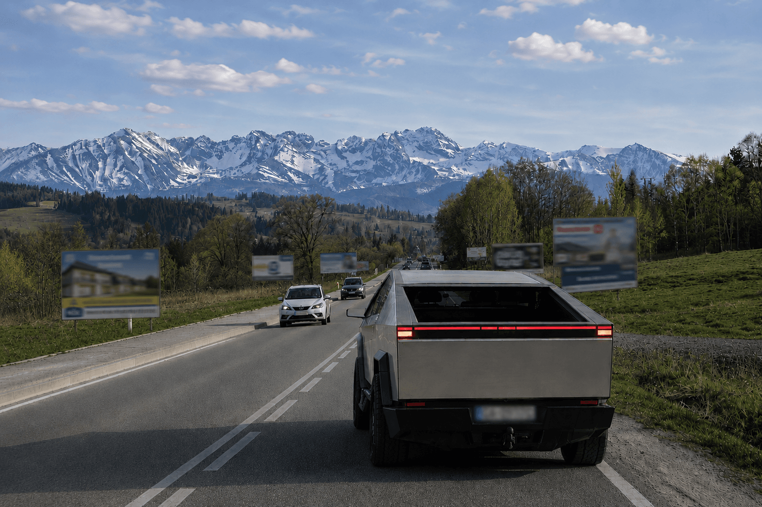 Tesla Cybertruck in Zakopane, in the Tatra Mountains in winter